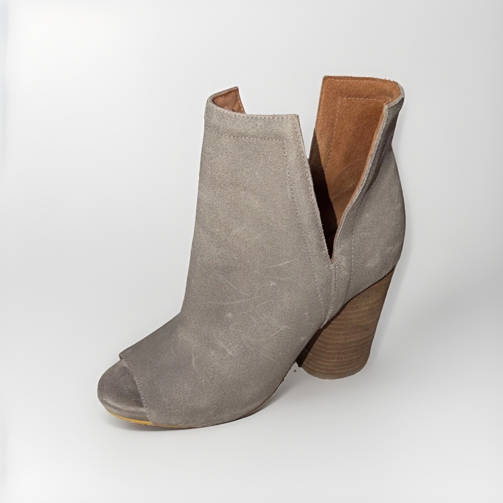 Jeffrey Campbell Women's Oath Gray Peep Toe Leather 4" Block Heel Boots Size 7.5